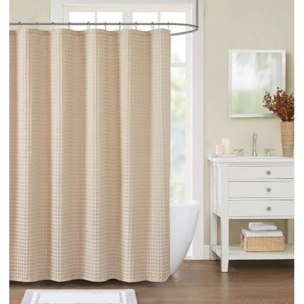 Decor Studios Elm Waffle Shower Curtain 72×72. Color: Beige/Khaki. MSRP $ 60